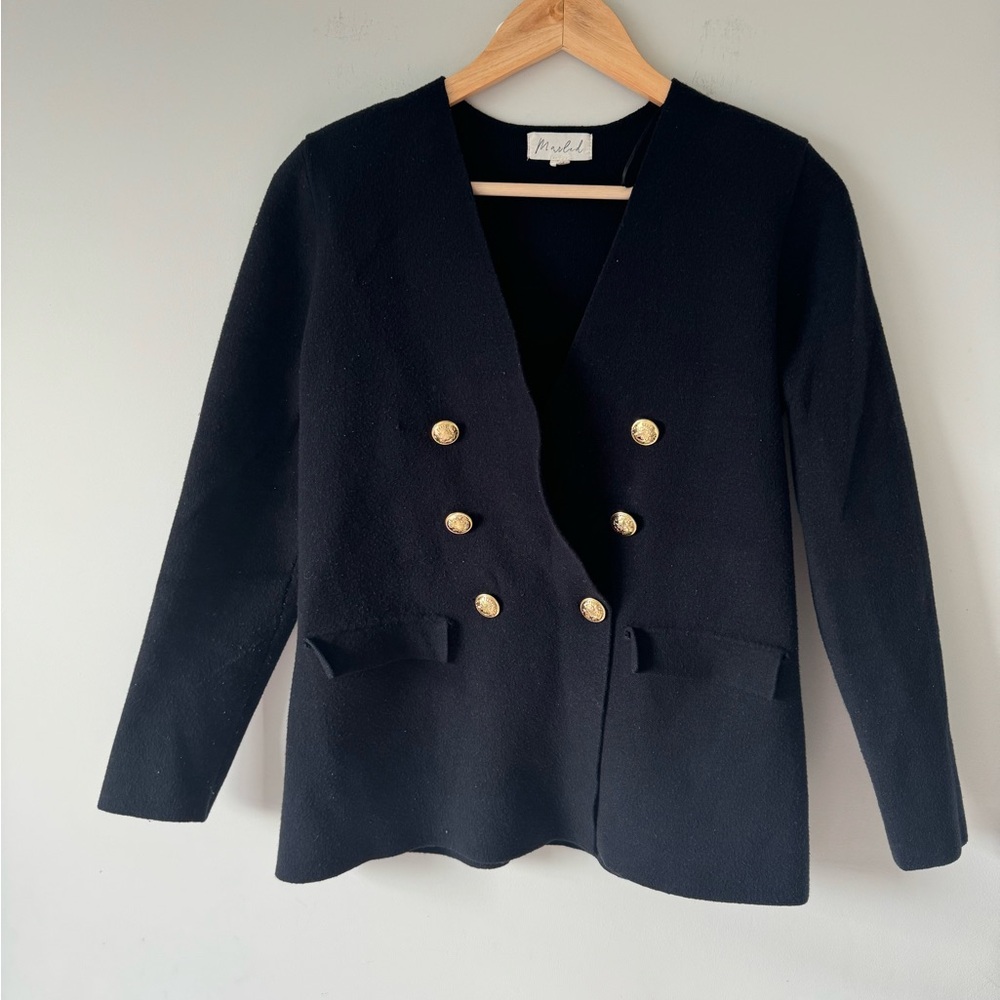 Marled Black Blazer with Gold Buttons